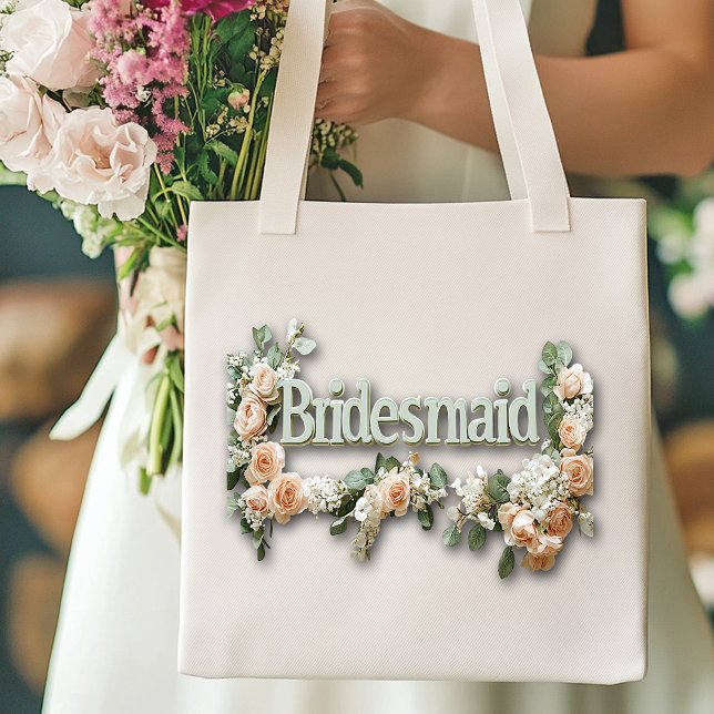 Bridesmaid Pink Roses Light Green Background Tote Bag (Creator Uploaded)