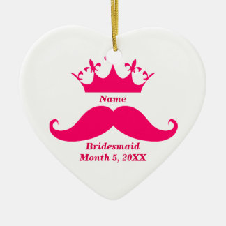 Bridesmaid Pink Tiara and Moustache Heart Ornament