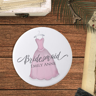 Bridesmaid Pink Vintage Dress Wedding Accessory 7.5 Cm Round Badge