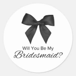 bridesmaid proposal, black bow modern minimalist classic round sticker