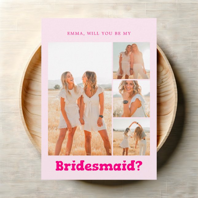 Bridesmaid Proposal Bold Playful Photo Pink Invitation (Creator Uploaded)