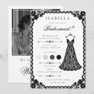 Bridesmaid Proposal Card Black and White Lace