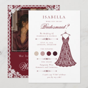 Bridesmaid Proposal Card Burgundy Photo Lace