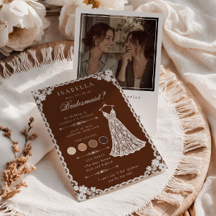 Bridesmaid Proposal Card Chocolate Brown Lace