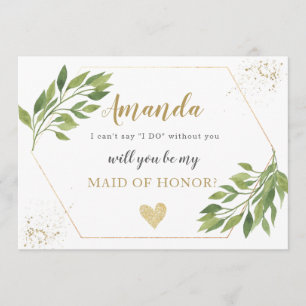 Bridesmaid proposal card greenery and gold