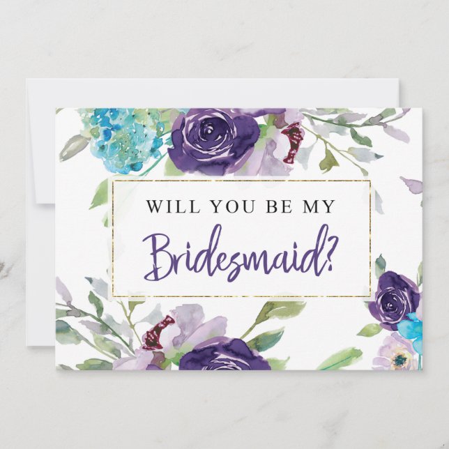 Bridesmaid Proposal Card | Turquoise & Purple (Front)