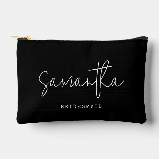 Bridesmaid Proposal Custom Name Script Black White Accessory Pouch (Front)