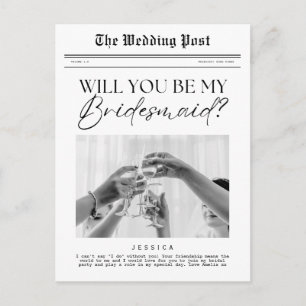 Bridesmaid Proposal, Customisable Newspaper Postcard