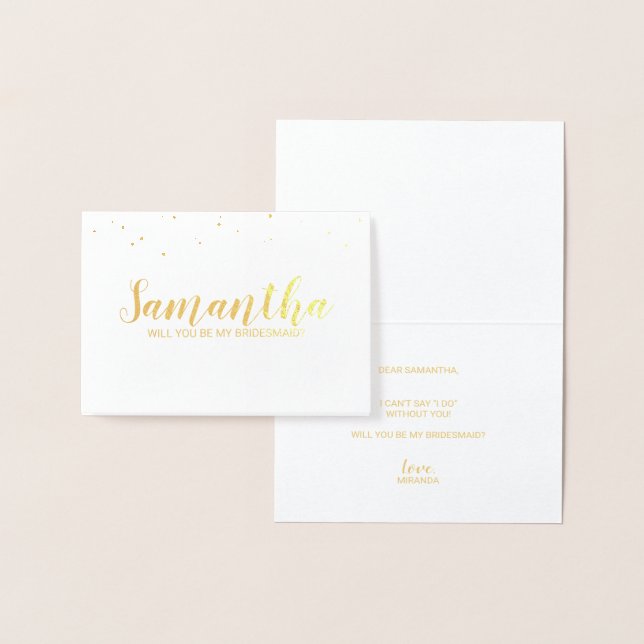 Bridesmaid Proposal | Elegant Confetti Gold Foil Card (Display)