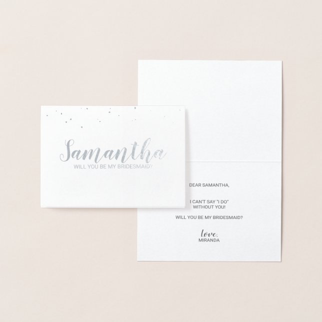 Bridesmaid Proposal | Elegant Confetti Silver Foil Card (Display)