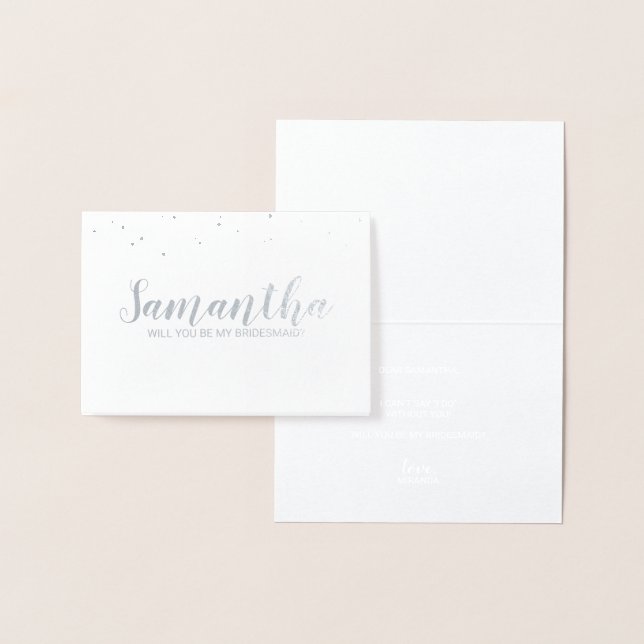 Bridesmaid Proposal | Elegant Confetti Silver Foil Card (Display)