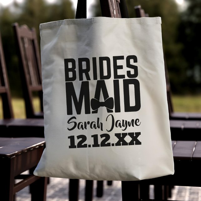 Bridesmaid Proposal Gift Wedding Tote Bag (Add your Bridesmaid's name & your wedding date to this tote bag and fill with proposal gifts for her)