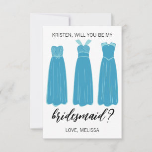 Bridesmaid Proposal Greeting Card, Blue Dresses Invitation