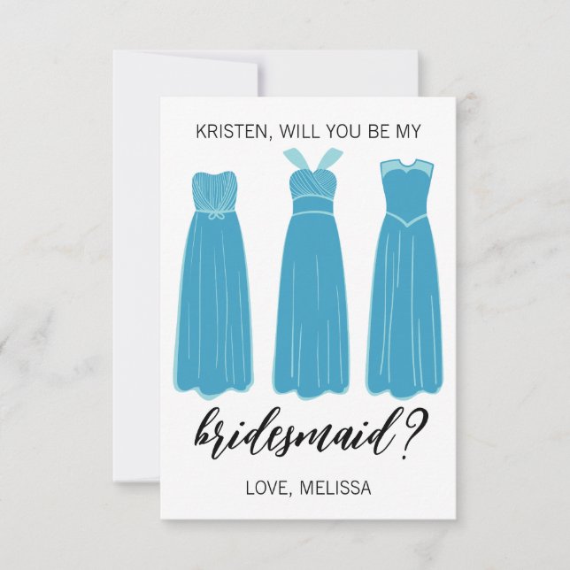 Bridesmaid Proposal Greeting Card, Blue Dresses Invitation (Front)
