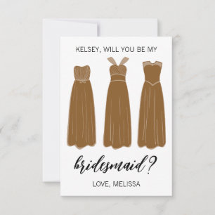 Bridesmaid Proposal Greeting Card, Brown Dresses Invitation