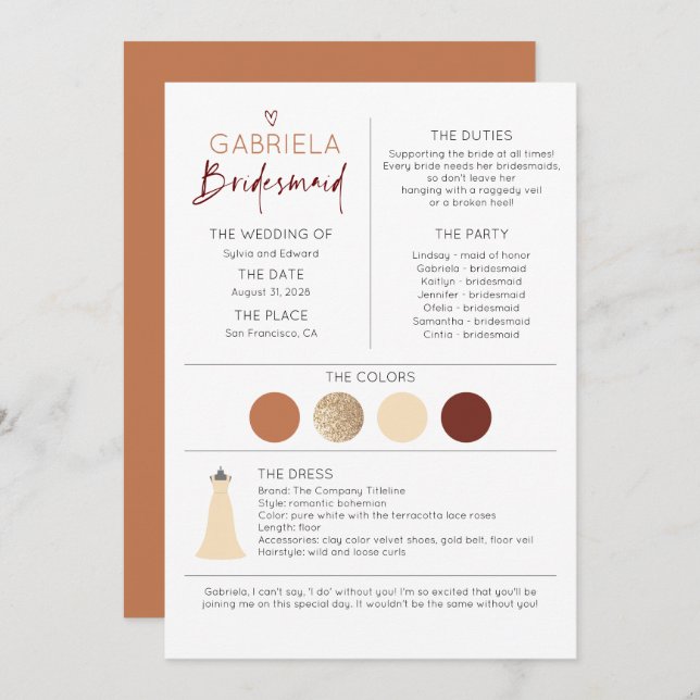 Bridesmaid Proposal Invitation & Information (Front/Back)