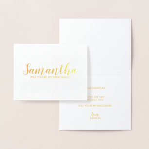 Bridesmaid Proposal Modern Script Gold Foil Card