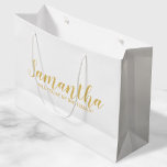 Bridesmaid Proposal | Modern Script Gold Large Gift Bag<br><div class="desc">Bridesmaid Proposal | Modern Script White and Gold Gift Bag featuring personalised bridesmaid's name in gold modern script font style on white background. Also perfect for maid of honour, flower girl, groomsman, best man and ring bearer. Please Note: The foil details are simulated in the artwork. No actual foil will...</div>