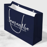 Bridesmaid Proposal | Modern Script Navy Blue Large Gift Bag<br><div class="desc">Bridesmaid Proposal | Modern Script Navy Blue Gift Bag
featuring personalised bridesmaid's name in white modern script font style on navy blue background.

Also perfect for maid of honour,  flower girl,  groomsman,  best man and ring bearer.</div>