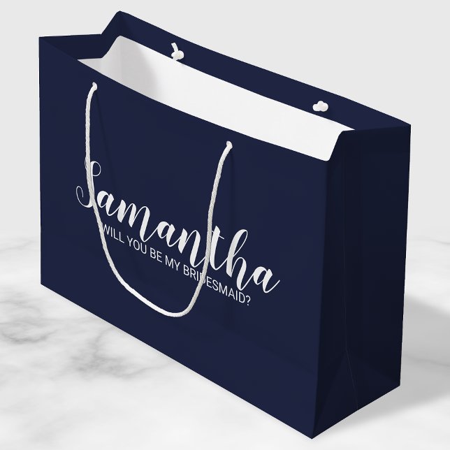 Bridesmaid Proposal | Modern Script Navy Blue Large Gift Bag (Creator Uploaded)