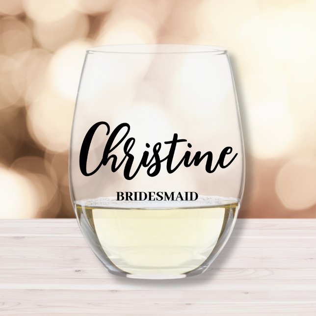 Bridesmaid Proposal Modern Script Simple Stemless Wine Glass (Bridesmaid Proposal Modern Script Simple Stemless Wine Glass)