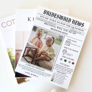 Bridesmaid proposal newspaper+Bridesmaid info card