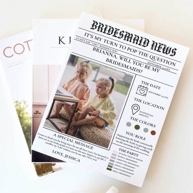 Bridesmaid proposal newspaper+Bridesmaid info card (Creator Uploaded)