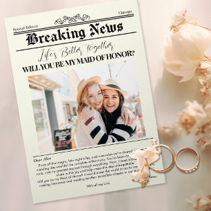 Bridesmaid Proposal Newspaper Cover 1 Photo Invitation
