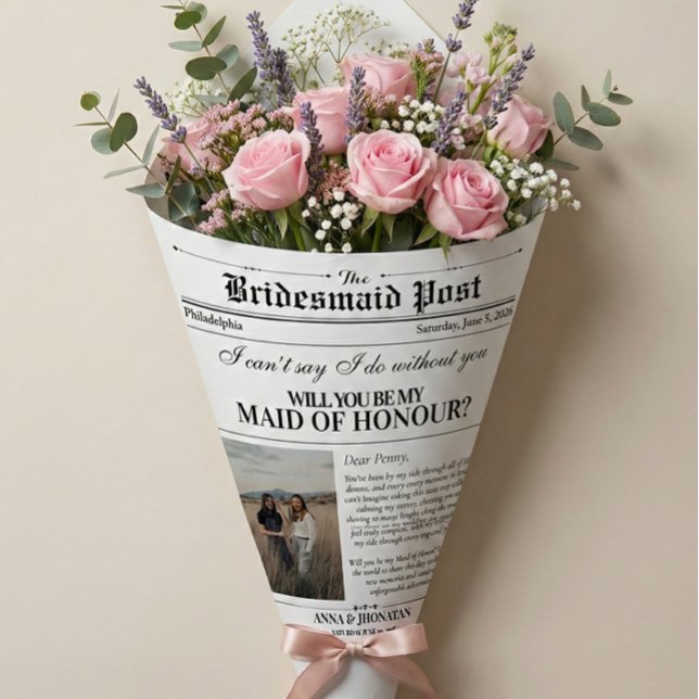 Bridesmaid Proposal Newspaper Flower Wrap Photo Wrapping Paper (Bridesmaid Proposal Newspaper Flower Wrap Photo Wrapping Paper)