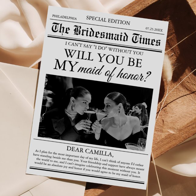 Bridesmaid Proposal Newspaper Photo Invitation (Creator Uploaded)