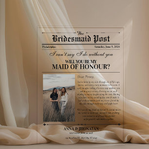 Bridesmaid Proposal Newspaper Photo Retro Acrylic Invitations