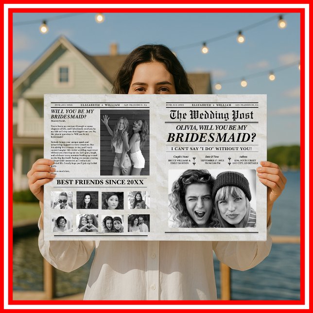 Bridesmaid Proposal Newspaper Retro Maid of Honour Card (Creator Uploaded)