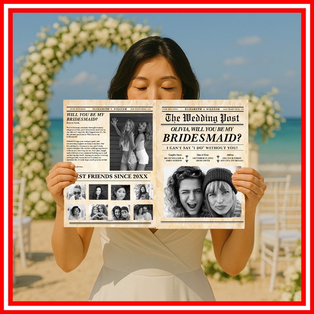 Bridesmaid Proposal Newspaper Rustic Maid of Honou Card (Creator Uploaded)