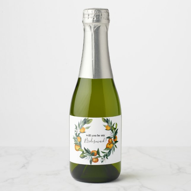 Bridesmaid proposal oranges mug sparkling wine label (Front)