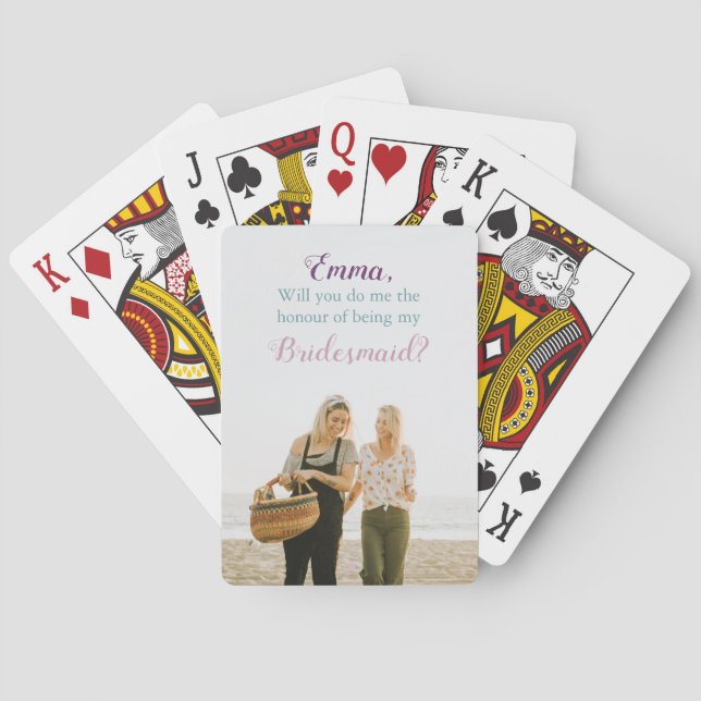 Bridesmaid Proposal Photo Personalised Playing Cards (Back)