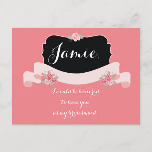 Bridesmaid Proposal Pink Floral Invitation Postcard