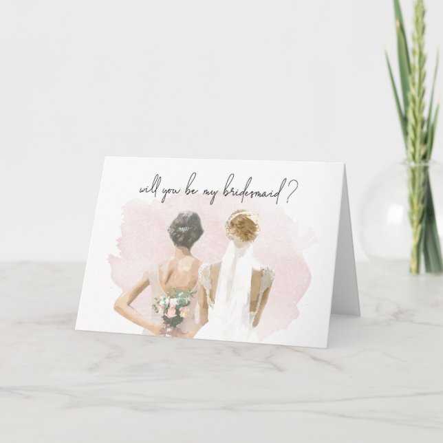Bridesmaid Proposal Pink Watercolor Note Card (Front)