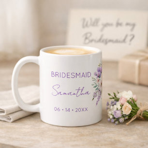 Bridesmaid Proposal Purple Wisteria Floral Coffee Mug