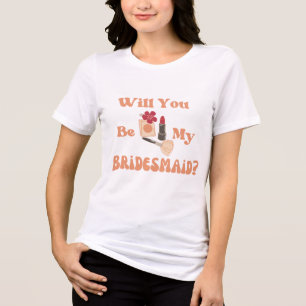 bridesmaid proposal retro orange fun chic Tri-Blend shirt