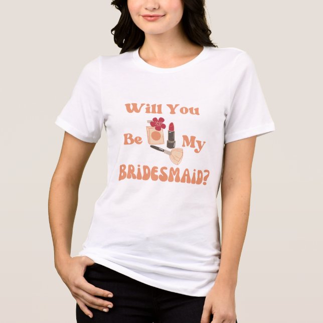 bridesmaid proposal retro orange fun chic Tri-Blend shirt (Front)