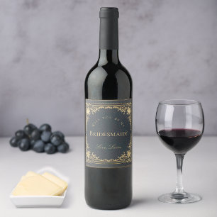 Bridesmaid Proposal Vintage Navy Blue Gold Elegant Wine Label