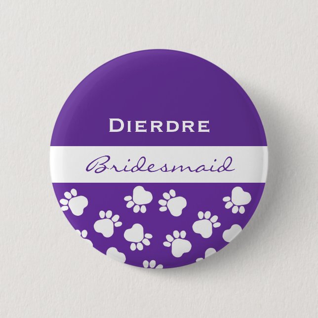 Bridesmaid Purple Paw Prints t V12 6 Cm Round Badge (Front)