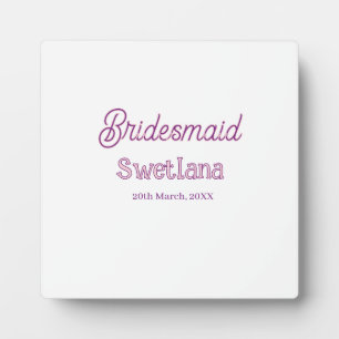 bridesmaid purple pink name date maid of honour ba plaque