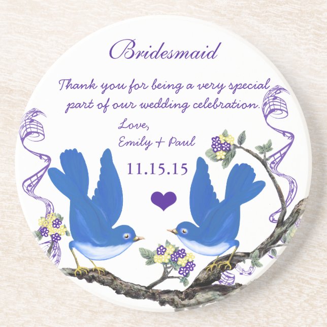 Bridesmaid Reception Vintage Bird Coasters (Front)