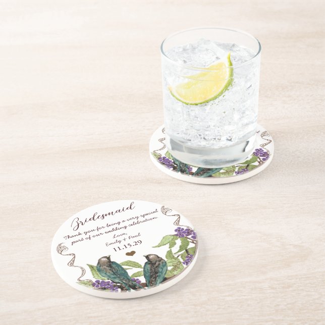 Bridesmaid Reception Vintage Bird Coasters (Side)