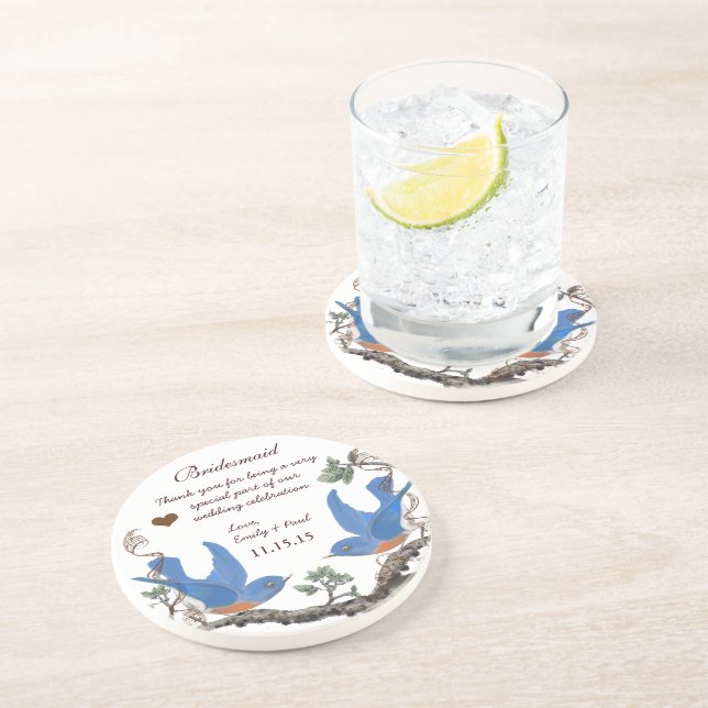 Bridesmaid Reception Vintage Bluebird Coasters (Side)