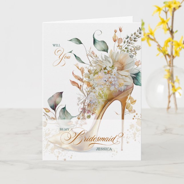 Bridesmaid Request Botanical Wedding Shoe Custom Card (Yellow Flower)