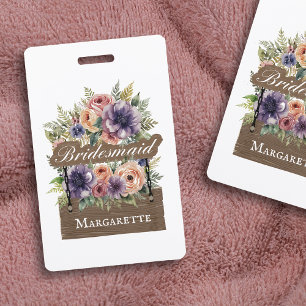 Bridesmaid Retro Rustic Colorful Floral Watercolor ID Badge