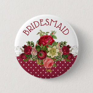 Bridesmaid Rose Bouquet Wedding Button