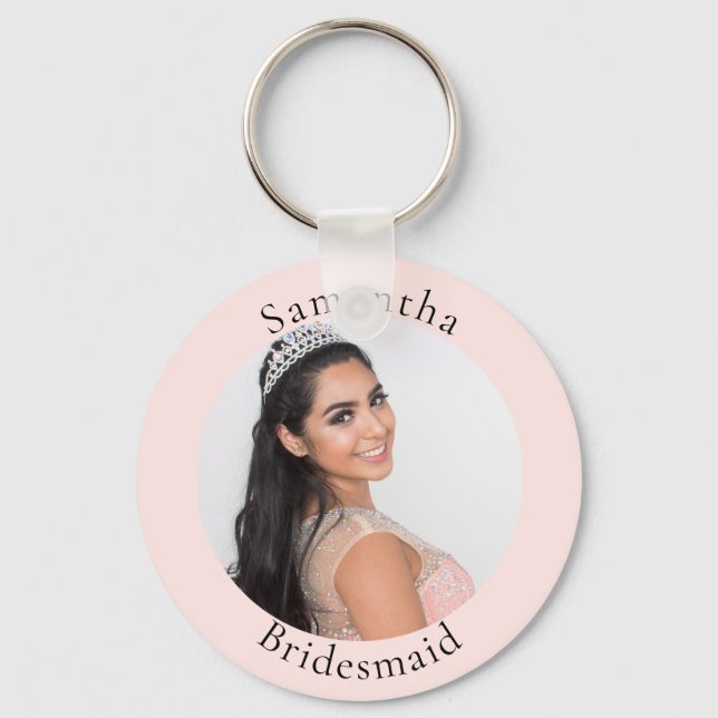 Bridesmaid rose gold blush photo name key ring (Front)